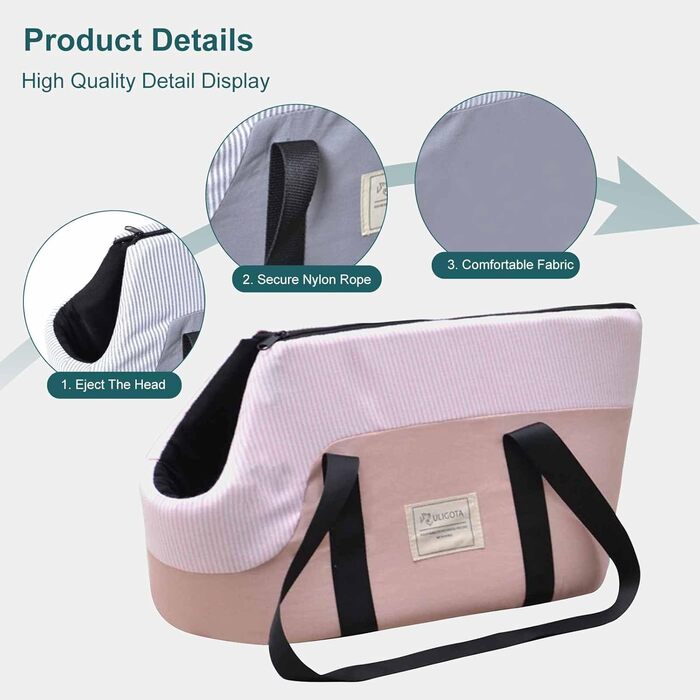 PETCUTE Сумка-переноска для собак, рожева, до 10 кг, з ременем безпеки та знімним підкладом