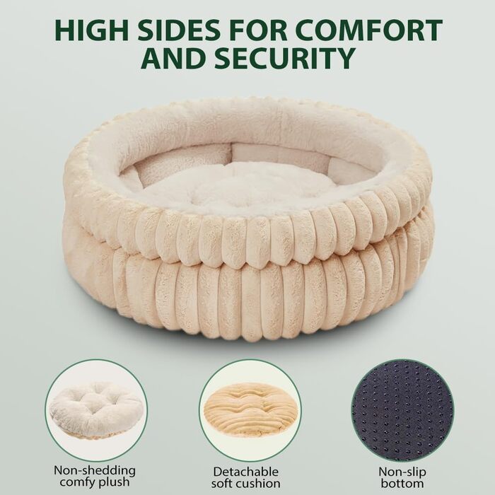 М'яке ліжко для котів та собак, 50 x 50 x 18 см, кремового кольору, ODIWEN