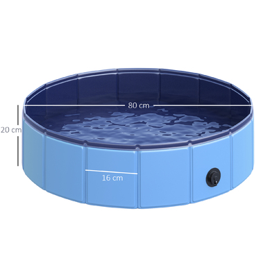 PawHut Dog Pool Надійний дитячий басейн для собак, басейн з ПВХ+дерева, блакитний, Ø80xH20 см, літні розваги| Аосом