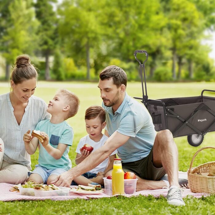 Візок-тачка LifeGoods розкладний сірий – 98x45 см, 94 л, поворотні колеса