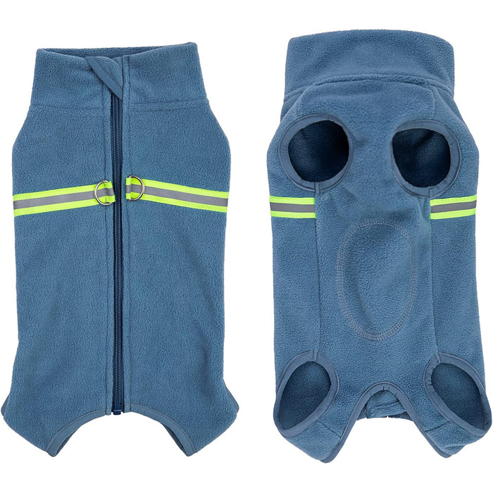 Теплий собачий светр з флісу та світловідбиваючою жилеткою (XXL, Haze Blue)