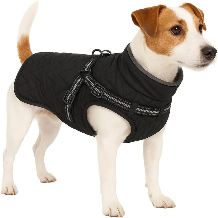 Зимовий одяг для собак - Flamingo Duker Чорний 35см - водонепроникний, світловідбиваючий, з регульованою шлейкою, з флісовою підкладкою