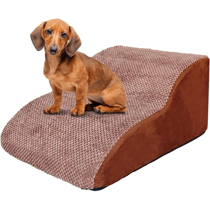 Сходинки для собак Galatée: 2-поверхові, з антиковзаючою поверхнею, з високощільної піни, для ліжка, дивану та авто, знімний чохол (колір: коричневий)