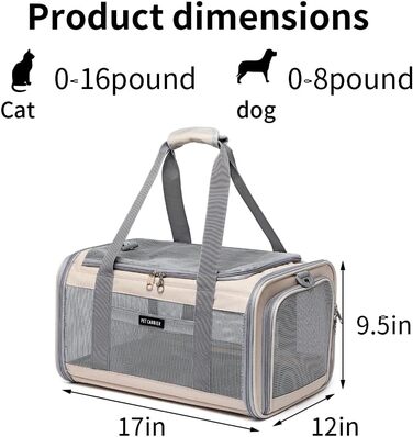 Транспортувальна сумка для котів та маленьких собак, схвалена авіакомпаніями, дихаюча та складна, портативна сумка для подорожей, для бартагамен, цуценят, підвісна сумка, хакі, розмір S
