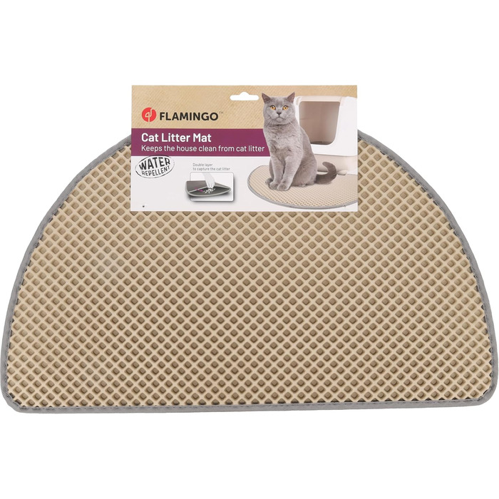 Килимок для котячого туалету Flamingo Matz, бежевий, 65x40 см, нековзкий і довговічний, для великих порід котів (Мейн-кун, Британська короткошерста, Рэгдолл, Норвезька лісова)