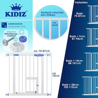 Захисне ворота KIDIZ® для дітей, собак та котів | Без свердління, розширюване, поворотне | Розмір: 74-87 см, блакитне