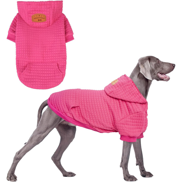 Пуловер з капюшоном для великих собак BEAUTYZOO з кишенями, одяг для собак, підходить для хлопчиків та дівчаток, вафельна тканина, бавовна з ламінуванням, теплий халат для тварин з отвором для шапки, розмір 2XL (довжина спини: 68.6 см, обхват грудей: 90.2