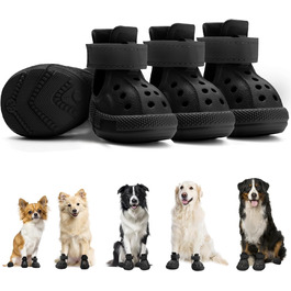 Чоботи для собак Eyein: захист лап влітку, дихаючі, антиковзкі, з регульованими світловідбиваючими смугами, для маленьких, середніх та великих собак, легко одягаються та знімаються (Чорний, Розмір 6), ширина 5.5 см