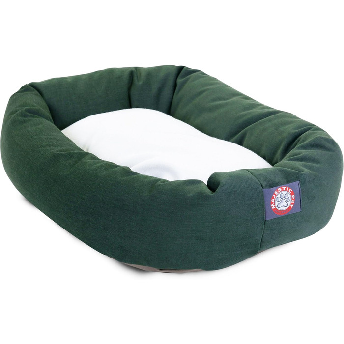 Зручне собаче ліжко Donut з Sherpa, 61x45x17 см, зелене. Ліжко для собак, розмір S, з підтримкою шиї. Матеріал: поліестер, бавовна, Sherpa, легко миється.