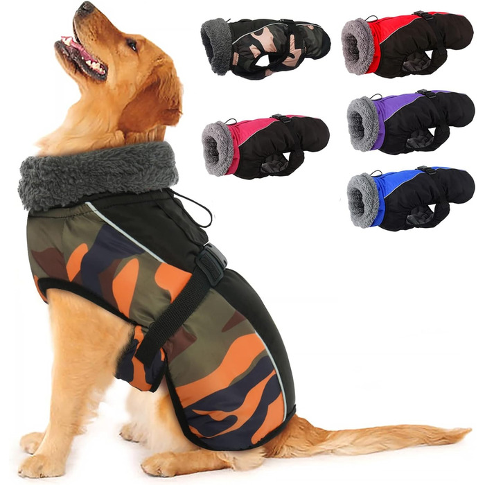 Водонепроникний зимовий одяг для собак - тепла куртка для собак, одяг для маленьких, середніх та великих собак, пуловер для собак з безпечними світловідбиваючими смугами для лабрадорів, чихуахуа, французьких бульдогів, 3XL, помаранчевий камуфляж