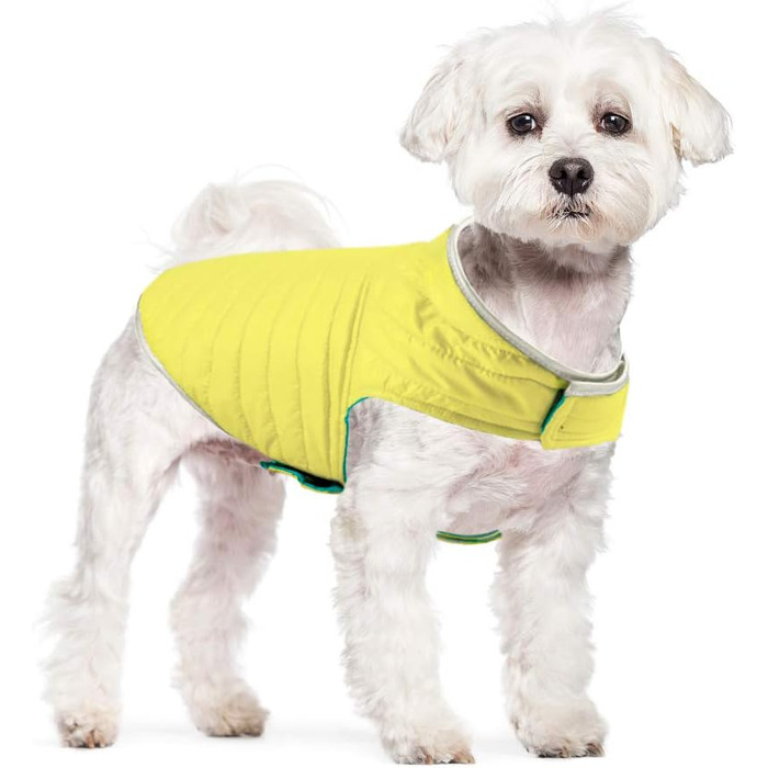 Зимова куртка для собак - тепла безрукавка з водонепроникним покриттям та світловідбиваючими елементами. Ідеальна для осені та зими. Кольори: блакитний + жовтий