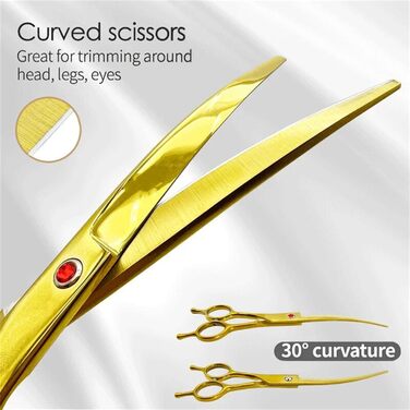 Професійна ножиця для грумінгу собак 7,5 дюймів: набір для догляду за собаками (вигнута, пряма, розріджуюча)