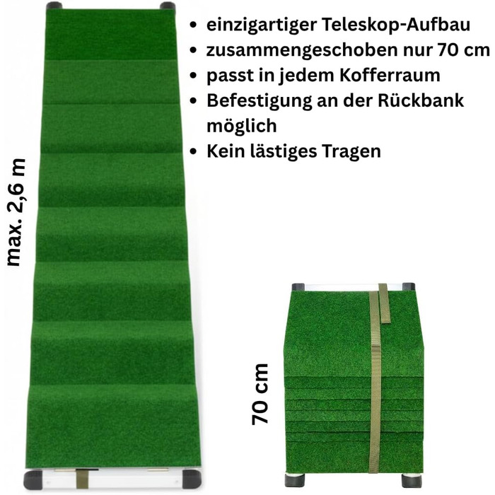 Рампа для собак Extra Lange – 2,6 м, телескопічна, з алюмінію – для великих собак, сумісна з SUV, автодомом та легковими автомобілями – Made in Germany