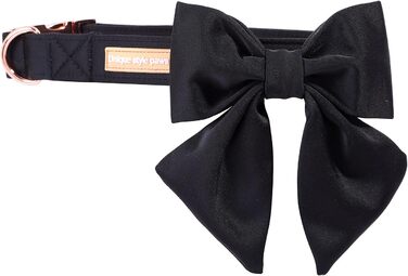 Чорний ошийник для собак з бантиком - регульований, міцний, для середніх собак, з бантиком для вечірки/весілля, чорний, Unique Style Paws