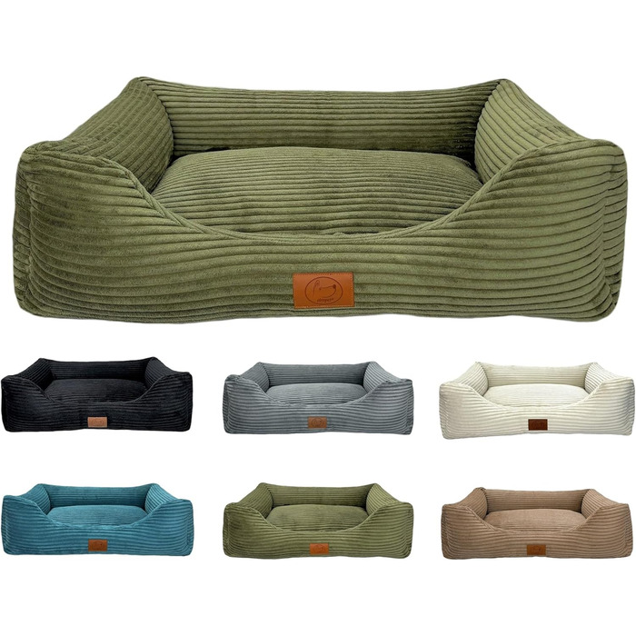 Ортопедичне ліжко для собак Elropet з м'якого корду, кошик для собак XS/S/M/L/XL (XXL 145x110x30 см), оливковий колір