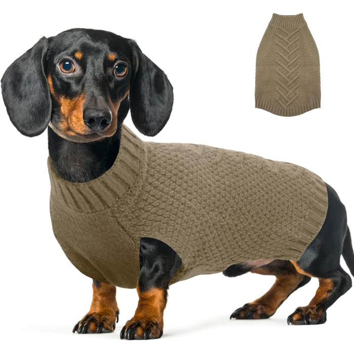Пуловер з коміром-стійкою для собак, теплий пуловер для такс, зимовий теплий пуловер, в'язаний пуловер, в'язаний жакет, пуловер для собак, для померанського шпіца, хакі, розмір M, хакі