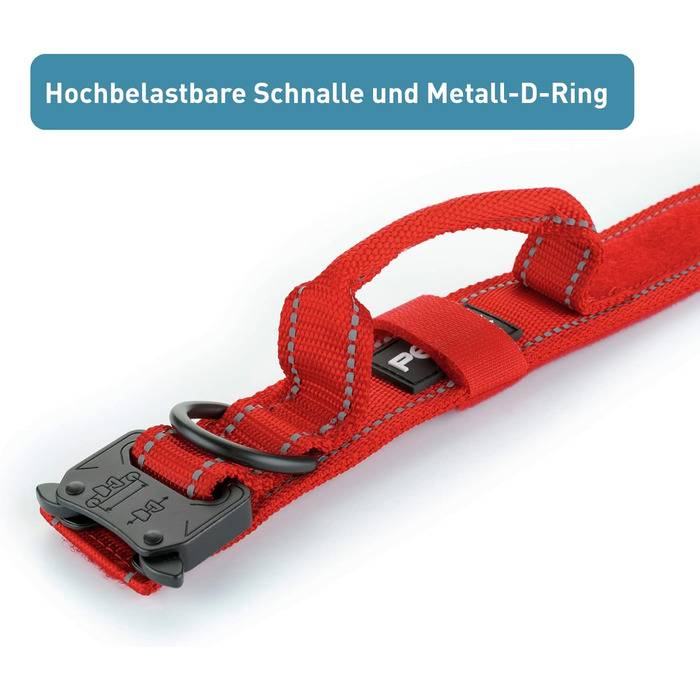 Нашийник для собак PetTec з неопрену та нейлону з ручкою, м'який, регульований, водонепроникний, комплект з повідком, червоний, розмір L (51-61 см)