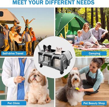 Транспортна переноска для котів та собак на 20 кг з 2 відділеннями, колесами та телескопічним ручками (сіра)