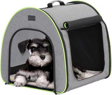 Складна переноска Petsfit для собак, котів і кроликів, розмір S, світло-сіра – з міцною блискавкою та плюшевою подушкою, зручна для дому та транспортування