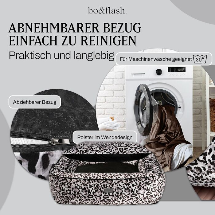 bo&flash Hundebett Boise 'Claudelle' - зручне ліжко для собак, розмір L - ліжко-софа для маленьких та великих собак, дизайн з можливістю прання, захищає суглоби, з антиковзким покриттям, Claudelle