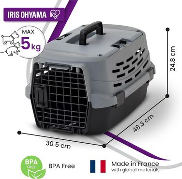 Транспортний бокс для кота Iris Ohyama 36.5л, сірий, 49x30.5x24.8 см, міцний, BPA-free