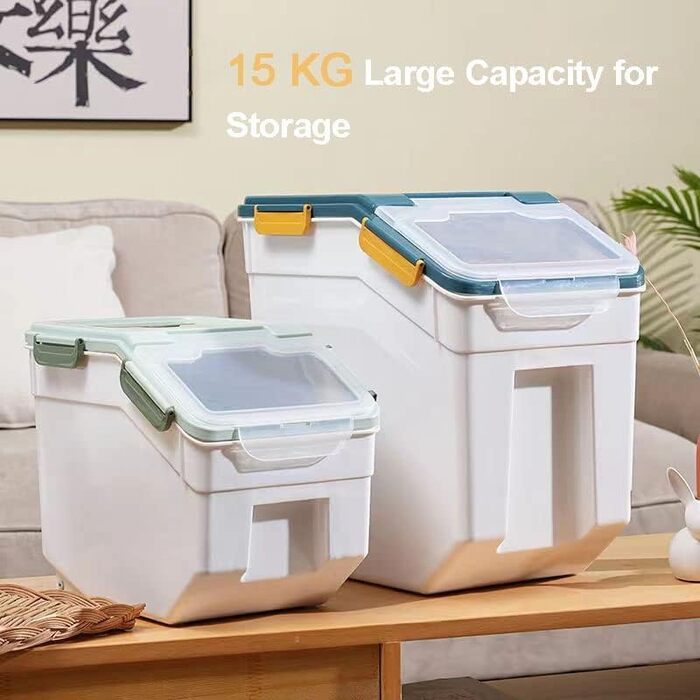 Контейнер для корму для собак, 10 кг, герметичний, на колесах, без BPA, сірий, 2 шт. (36x23x36 см)