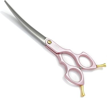 Ножиці для грумінгу собак та котів, 7.5 дюймів, вигнуті, з ручкою з алюмінію, сталь JP 440C (рожевий+сірий, 25°)