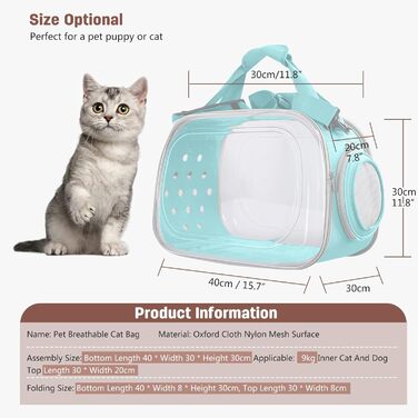 Транспортна переноска для собак та котів PETCUTE, складана та миюча, для подорожей літаком (Скай Блю)