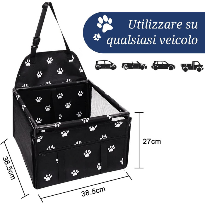 Автомобільний сидіння для собак на переднє сидіння - чорний, з ременями безпеки, водонепроникний, для малих та середніх порід