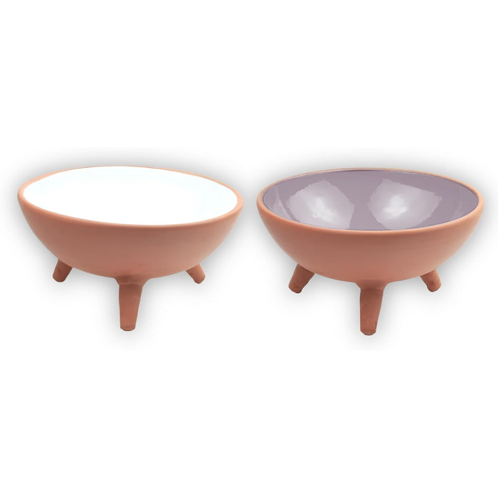 Керамічні миски для котів | Ручна робота, набір 2 шт. | Миски для корму та води, біло-сірі | з Каппадокії