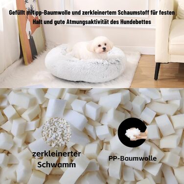 М'яке та пухнасте ліжко для собак, ліжко-пончик для котів, сіре ліжко-кошик для собак маленьких та середніх порід, 60x60x17 см, розмір M