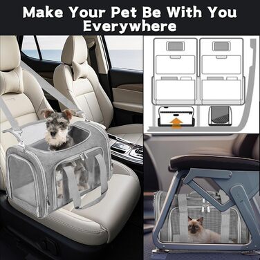 Транспортна сумка для котів/собак/домашніх тварин, складна, сірого кольору, для великих котів/маленьких собак, з плечовим ременем та знімною підстилкою, сітка, до 7,3 кг, розмір M (43x28x28 см)