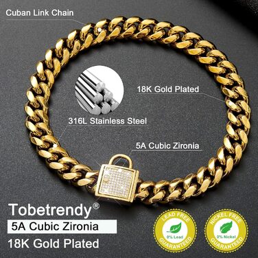 Стильний нашийник для собак Cuban Link, золотистий, з цирконієвою застібкою, ширина 14 мм, довжина 35,6 см
