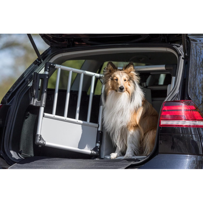 Тріксі переносна клітка для собак, алюміній, срібна, розмір S (48x57x59 см) / L (78x55x62 см), стабільна, тиха, з безпечним замком та неслизьким килимком