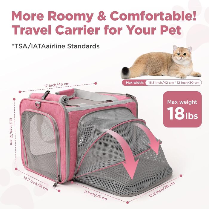 Транспортувальна сумка для котів, собак, кроликів, дрібних тварин, велика, рожева, для подорожей
