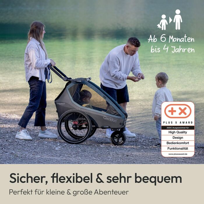 Qeridoo Kidgoo 2: Причіп для велосипеда на 2 дітей з підвіскою та системою ARS, коляска-візок, причіп-велосипед для дітей, складаний, 45L, Navy Blue