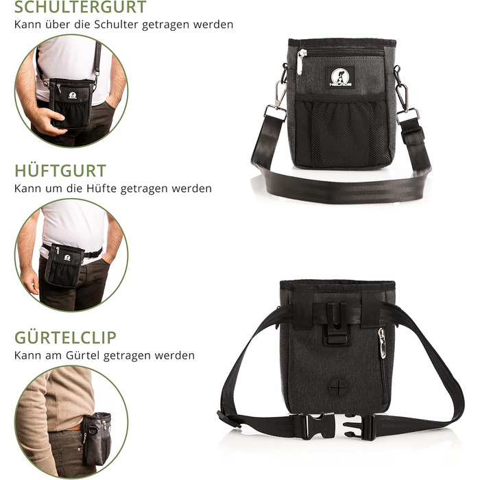 Мішок для ласощів для собак - міцний та водовідштовхуючий аксесуар для прогулянок та тренувань (чорний, Black Edition)