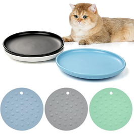 Керамічні миски для котів, 3 шт. з антиковзними килимками, широкі та плоскі миски для котів та кошенят, білі (триколірні)
