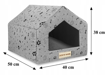Будиночок-лежанка для собак та котів, сірий, з іменем у власника, 50x40 см