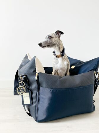 Еліанн | Дизайнерський автокрісло для собак | Навігатор, синій | Міцне | Дизайнерський бренд | Для собак маленьких та середніх порід | Підвищене автокрісло для собак