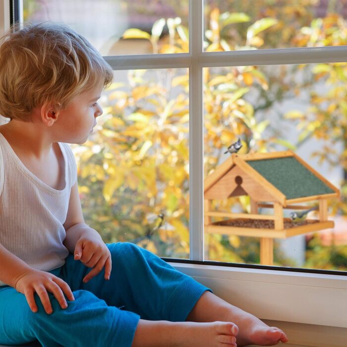 Дерев'яна годівниця для птахів Relaxdays з підставкою, велика, садова, з водостійким дахом, натуральна/зелена, 120x62x55 см