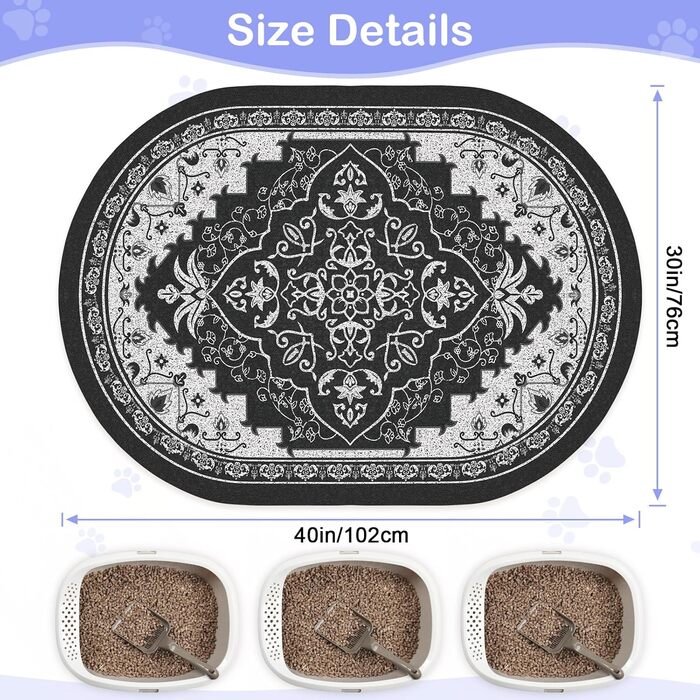 Килимок для котячого туалету Bienbee Katzentoilettenmatte, XL, 101,6 x 76,2 см, з антиковзним шаром, легко миється, чорний