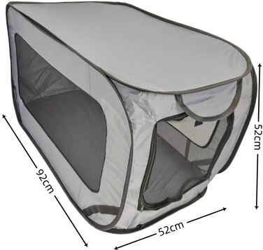 Складана переносна коробка для собак та котів 92x52x52 см з двома дверцятами, Pop-Up, для великих, середніх та маленьких собак, легка, зручна у зберіганні (зелена, сіра)