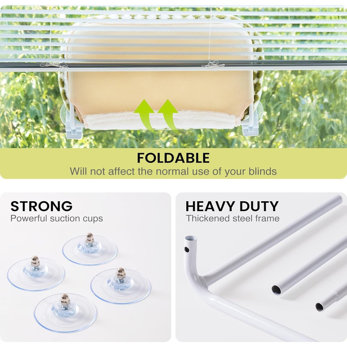 Крісло-гамак для котів EDAGNY - м'яке, розкладне, з плюшем, для вікна, до 18 кг, зелений колір