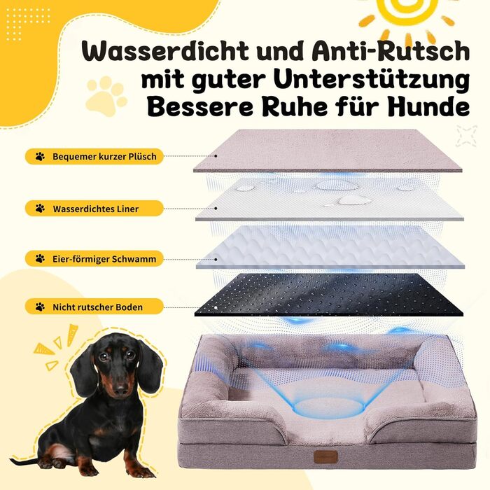 Ортопедичне ліжко для собак маленьких порід 75x60x19,8 см, з високощільним губчатим наповнювачем, для здорових суглобів, знімний водонепроникний чохол, зручне, неслизьке, хакі