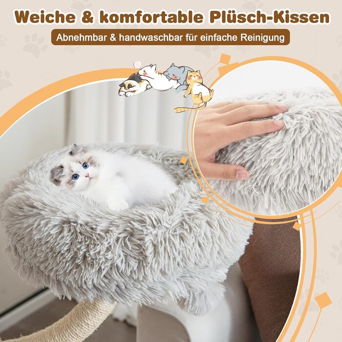 Кігтеточка GOPLUS 178 см з 3 лежаками, іграшками та сизалевим покриттям для котів та кошенят (сіра)