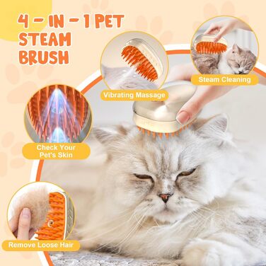 Двокомплект щіток для котів з парою та ультрафіолетовим світлом, 3-в-1: чищення, стрижка, масаж. Підходить для довгої та короткої шерсті, також для собак