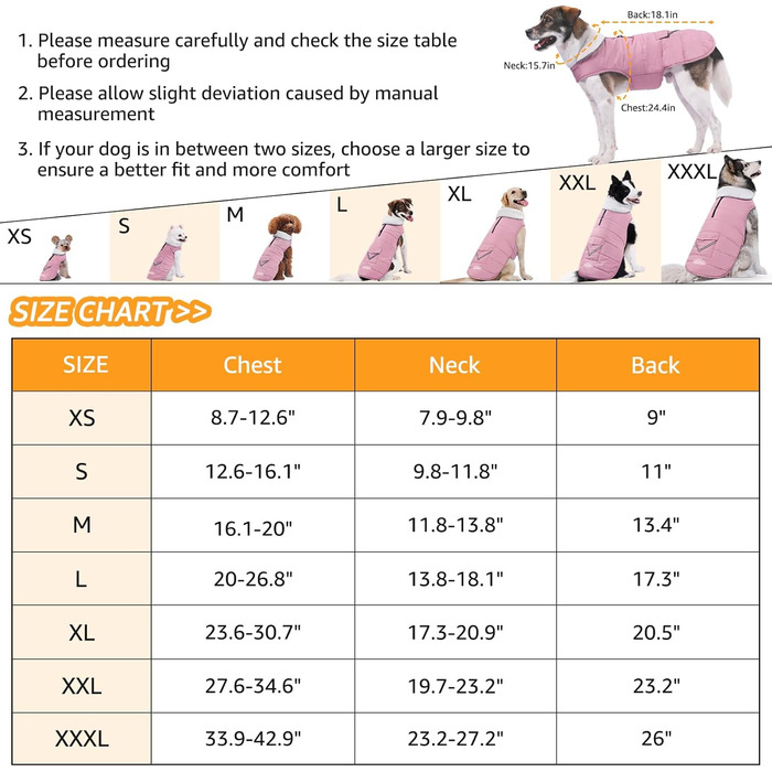 Водонепроникний теплий зимовий одяг для собак iBuddy - тепла флісова жилетка, відбиваючий елементи, регульований, для великих собак, рожевий, розмір L