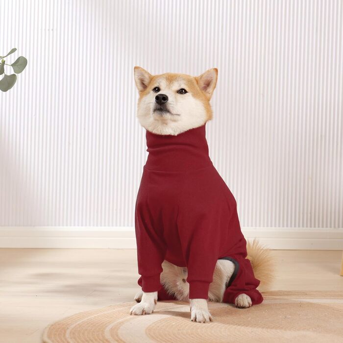 Теплий зимовий костюм для собак, флісовий пуловер з ніжками, м'яка тепла сорочка для собак маленьких та середніх порід, теплий халат для собак, флісова піжама (L, Червоний)