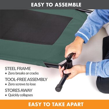 Підвищене собаче ліжко K&H Pet Products для вулиці, дихаюче, охолоджуюче, гамак для великих собак XL, знімний мережевий чохол, міцний металевий каркас, складане, портативне (107 x 76 x 18 см, зелено-чорна сітка)